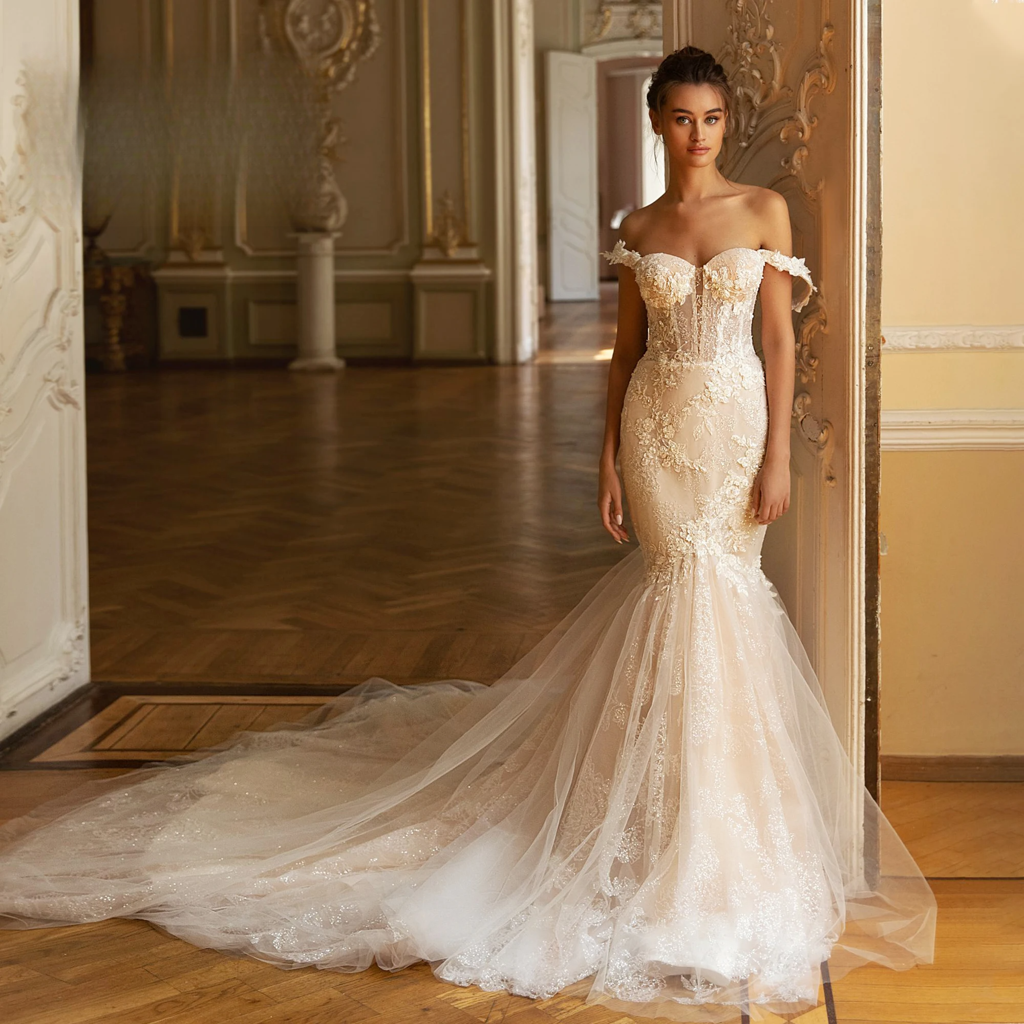 NOVIAS Mermaid Dresses For Women 2024 Sexy Off Shoulder Backless Sweetheart Appliques Lace Romantic Wedding Gown