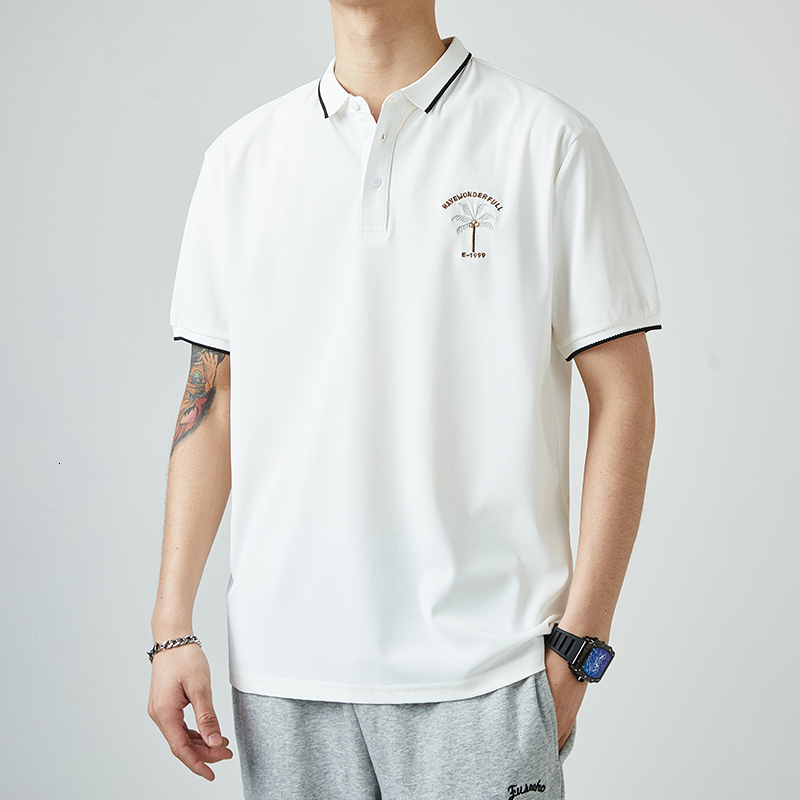 Nylon Ice Silk Smooth Short sleeved T-shirt 2022 Summer New Casual Polo Shirt Men's Fashion