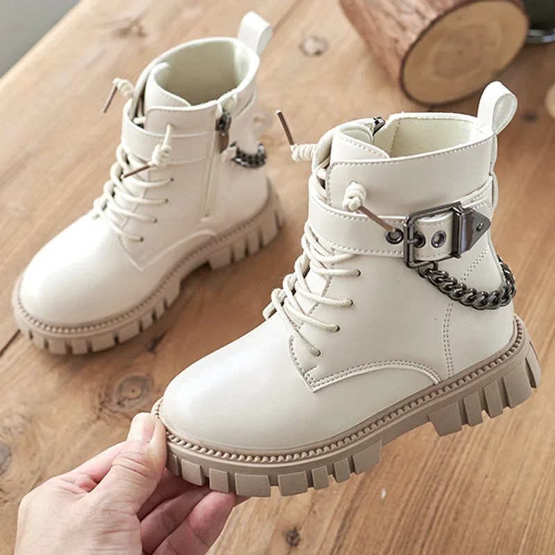 Kids Shoes Soft Sole Casual Ankle Boots Girls Cotton Shoes Zipper Non Slip Leather Boots Boys Student Shoes Children Shoes 240710