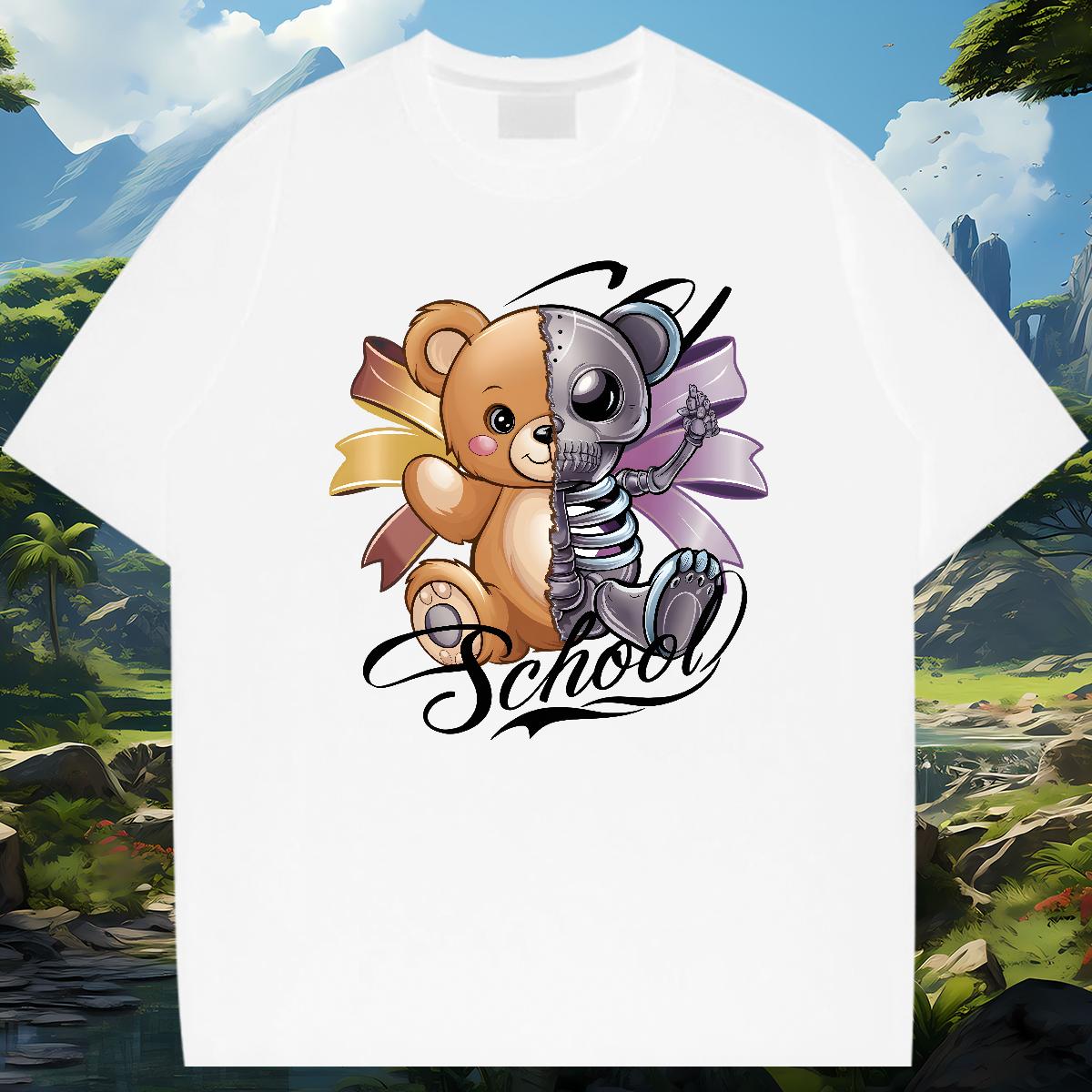 5A T-Shirts for Men bear 100% Cotton 230g High Street Hip Hop Breathable Crew Neck Couples T Shirts Designer Customized Print Tee Shirt