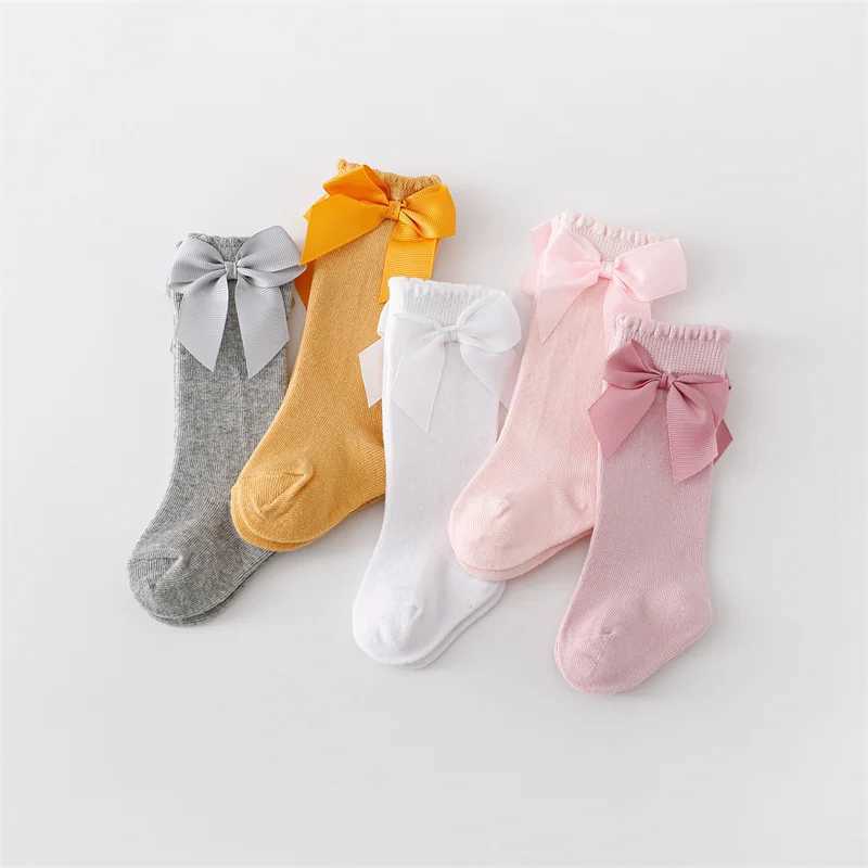 Lawadka 5 pairs/pack childrens girls socks cotton bow baby long socks fashion princess childrens girls socks 0-7 years inventory 2024W240715