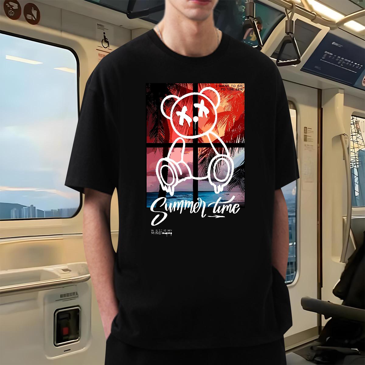 Fashion Designer T Shirt For Man Graffiti Art 230g Cotton Black Oversized Hip Hop Street Men Tops Tees 180g Cotton Comfortable