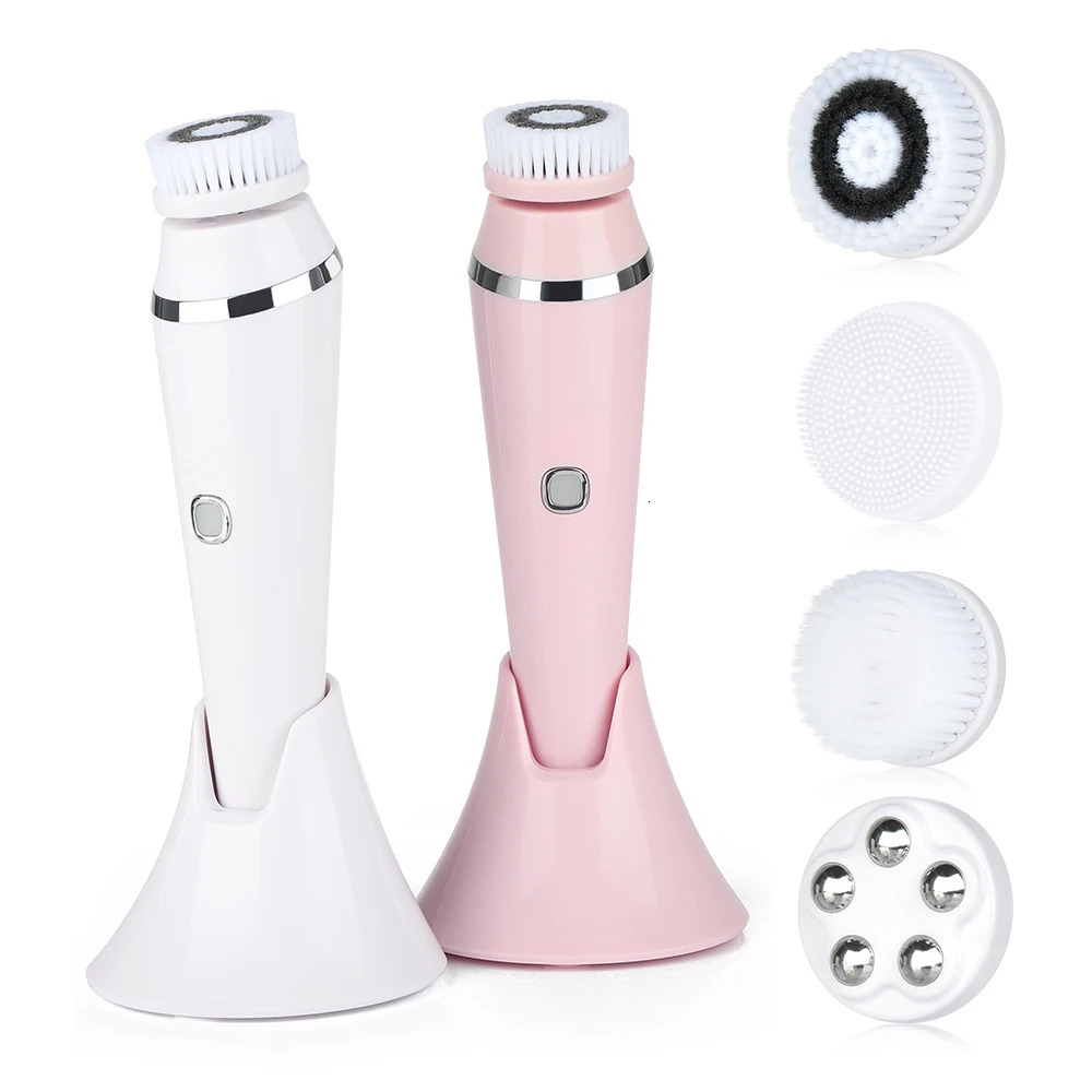 4-in-1 electric cleaning brush exfoliating cleaning sound wave massager cleaner with 4-piece kit for skin care 240715