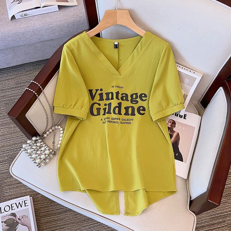 Designer women's clothing S-4XL cotton shirt short sleeved T-shirt 2024 summer new Korean version loose women's big V-neck top trend