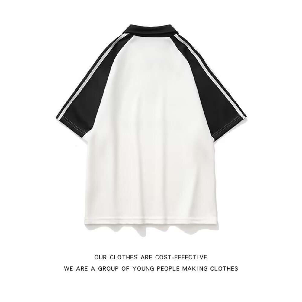 High street lapel polo shirt short sleeved T-shirt men's summer 2024 new style shoulder inserted trendy brand five quarter sleeve top