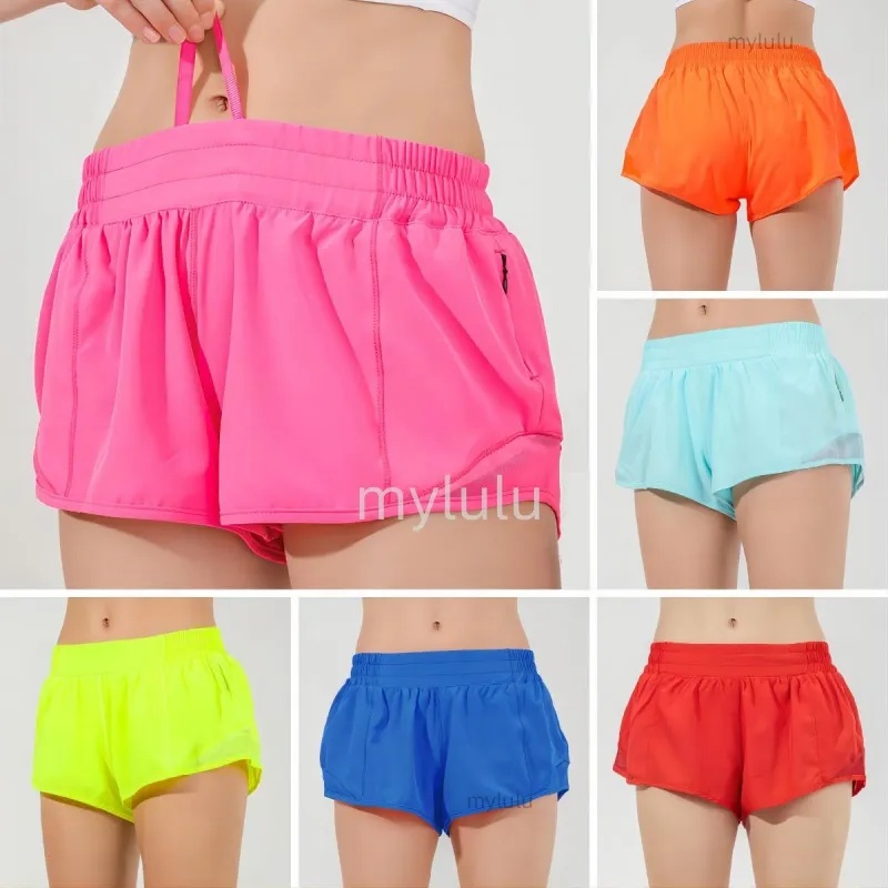 womens yoga hotty hot shorts breathable low waisted quick dry sports short hidden zipper side drop-in pockets running sweatpants with continuous drawcord