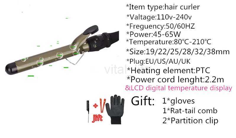 Professional LCD Hiar Curler Ceramic Coated Curling Iron 38mm Big Rollers Hair Iron Hairstyles And Tools Universal VoltageCL240716