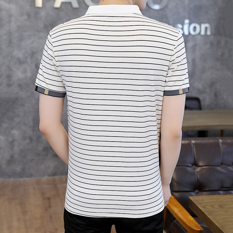 Men's striped short sleeved T-shirt polo shirt lapel 2024 summer thin trend casual pure cotton with collar half sleeves