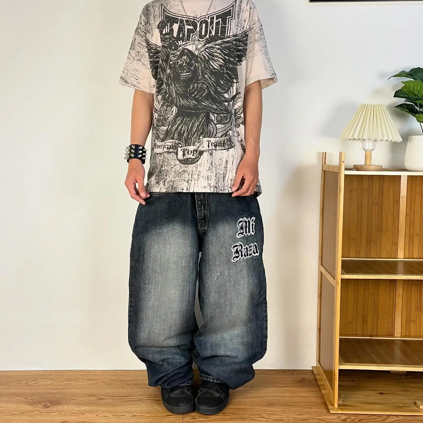 VICTORIOUS Baggy Jeans Retro Hip Hop Goddess Pattern Embroidery Denim Pants Washed Men Jeans Y2K High Waist Wide Leg Trousers 240712