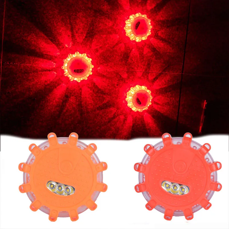 LED Road Flares Emergency Lights Roadside Safety Beacon Disc Flashing Warning Flare Kit with Magnetic Base Hook for Car Truck Boats