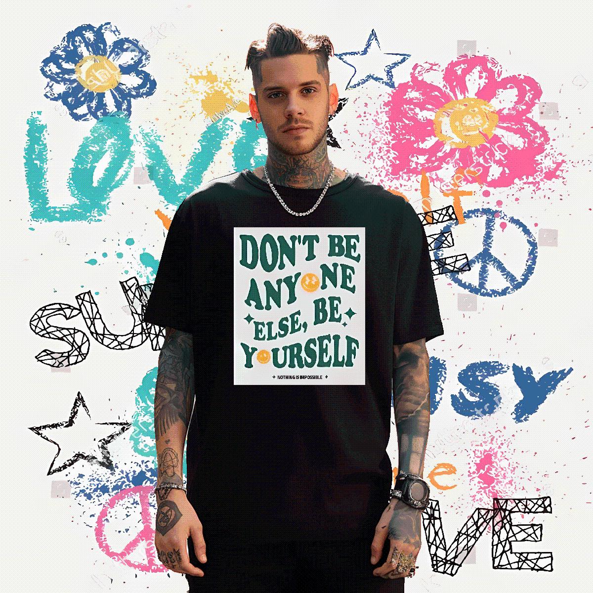 Designer Tshirts be yourself 230g 100% Cotton Round Neck Short Sleeve Daily Wear T shirt Black White 2024 New Tops