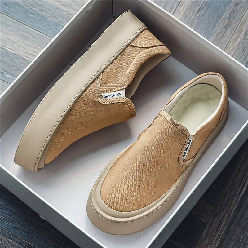 Breathable casual casual shoes mens lazy shoes canvas thick soled rubber shoes 240704