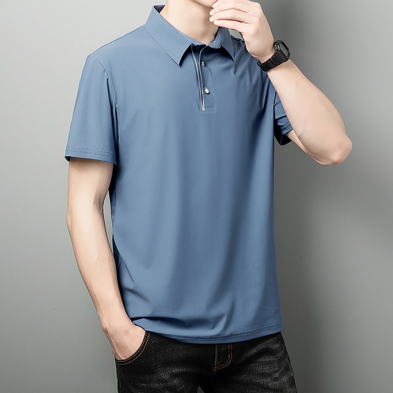 Men's Ice Silk Quick Drying Polo Shirt 2023 Summer New Short sleeved Casual Versatile Loose Paul T-shirt