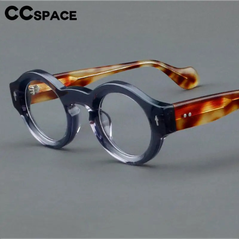 57359 Round Thicken Acetate Spectacle Frame Fashion Rivet Optical Glasses Men Lady Vintage Prescription Eyeglass 240712