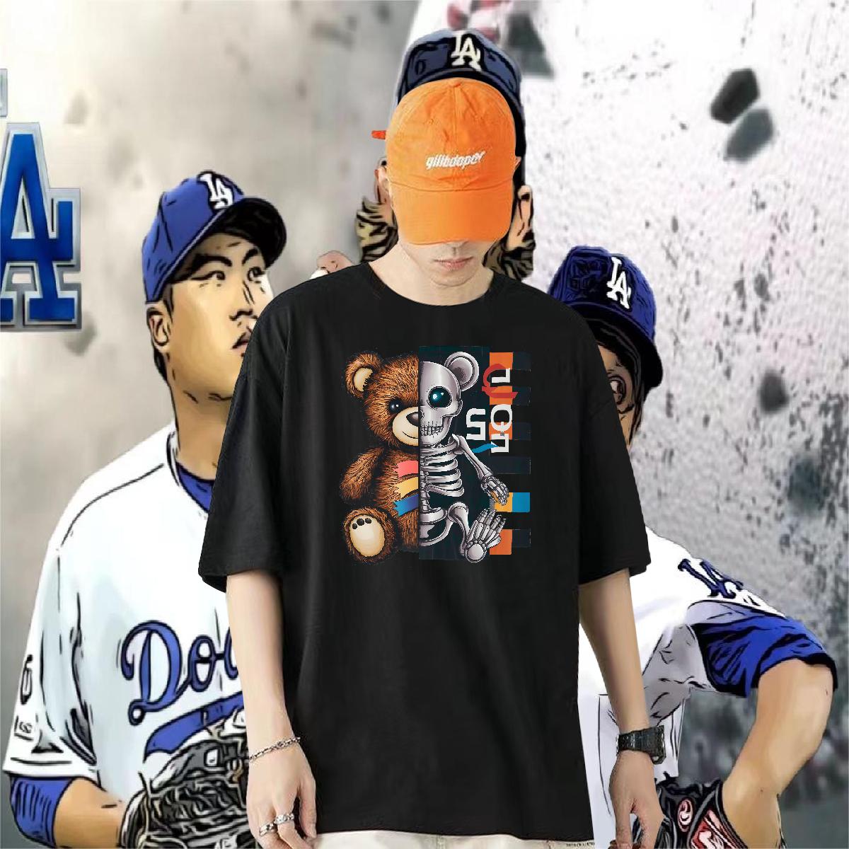 Comfortable Man T Shirts bear 230g 100% Cotton Sport Cotton Breathable Mens Tshirts Fashion Design Skull Clothings