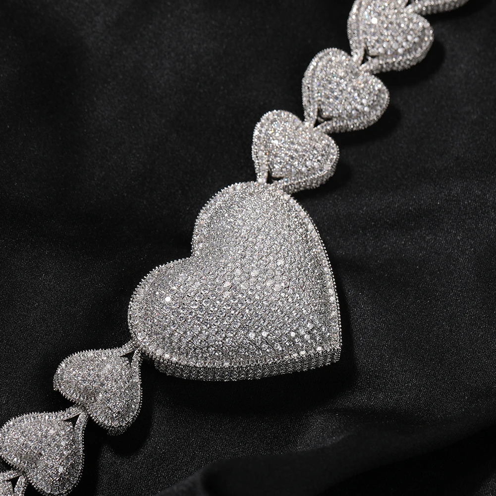 THE BLING KING Iced Out Big Heart Chain Collar Y2K 17mm Choker For Women Girl Micro Paved 5A Cubic Zircon Lovely Wedding Jewelry 240715