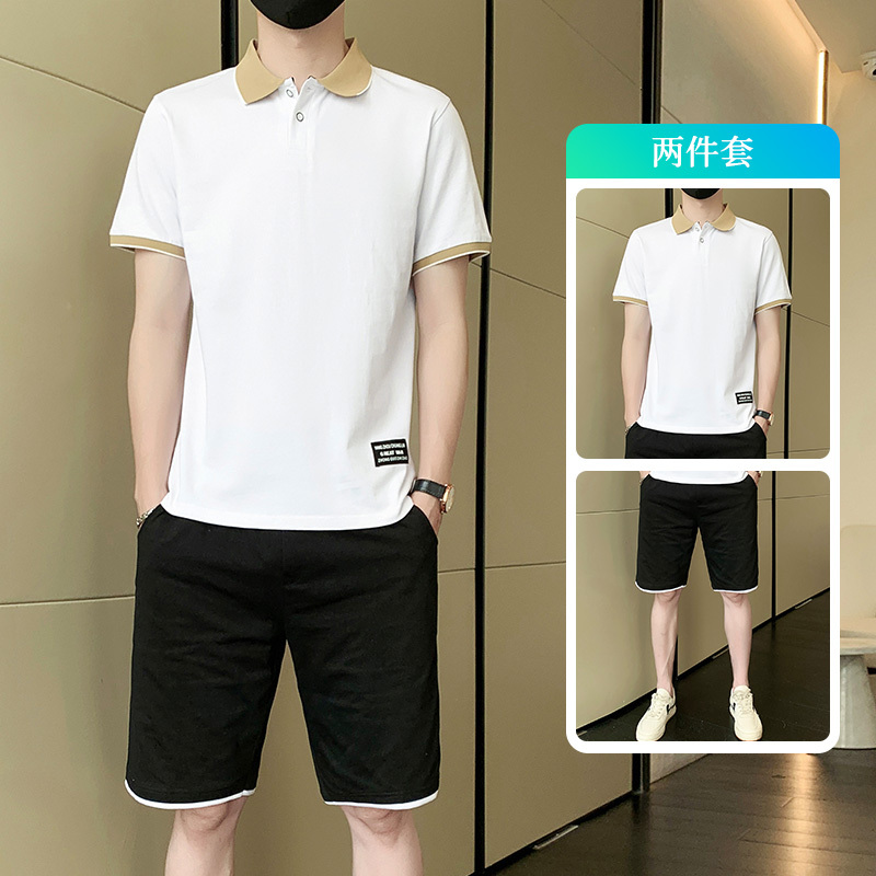 New Cotton Summer Men's Loose Sports with IMS Head, Short Sleeve, Polo Shirt, Shorts Set, Two Piece Set