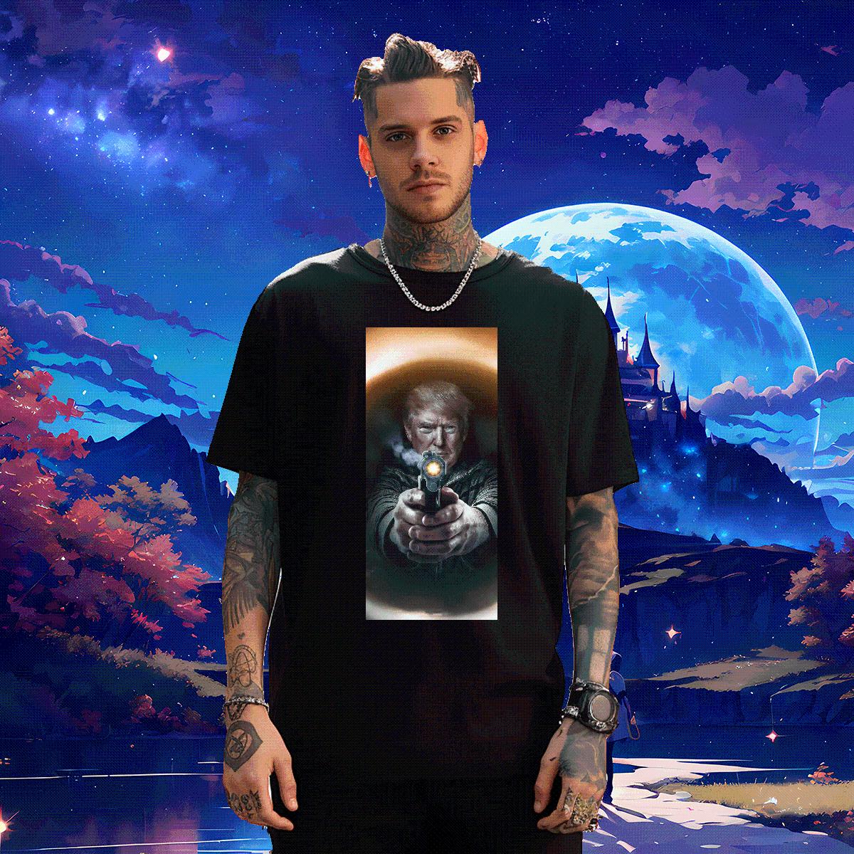 Comfortable Mens Tshirts Fight 230g Cotton O-Neck Short Sleeve Cotton Anime Printing Street T Shirt For Man Black White 2024 Clothings