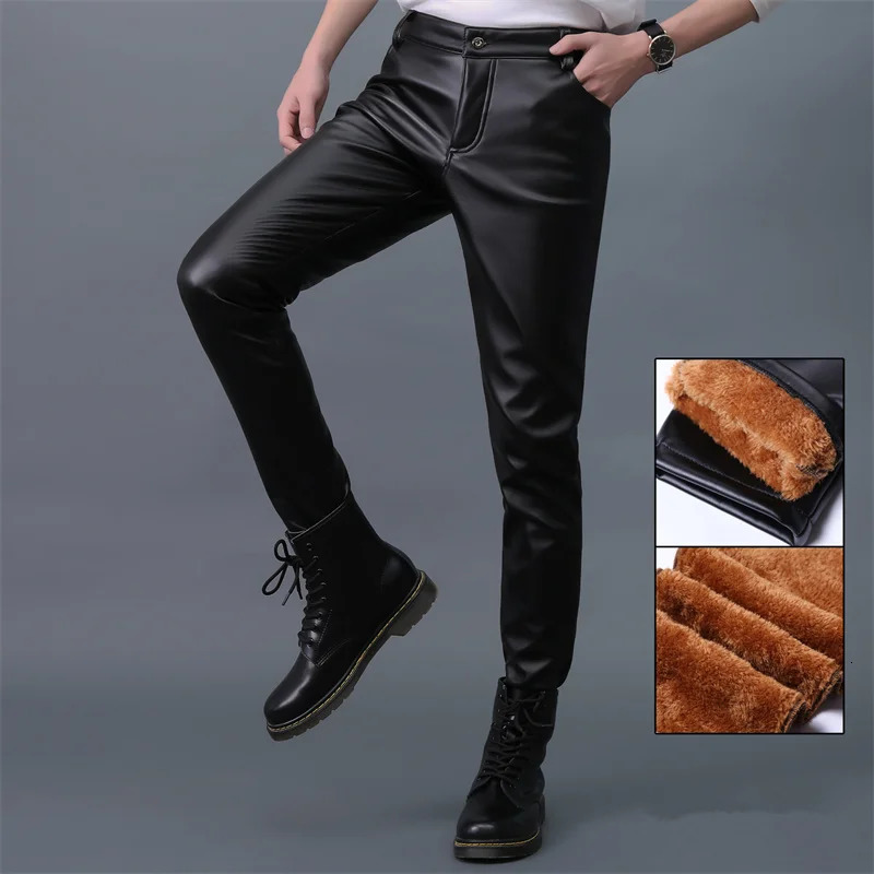 Spring Red Leather Pants Mens Fashion PU Pants Large Size Black Gray Brown Artificial Leather Suit Trousers S-5XL 6XL 240712