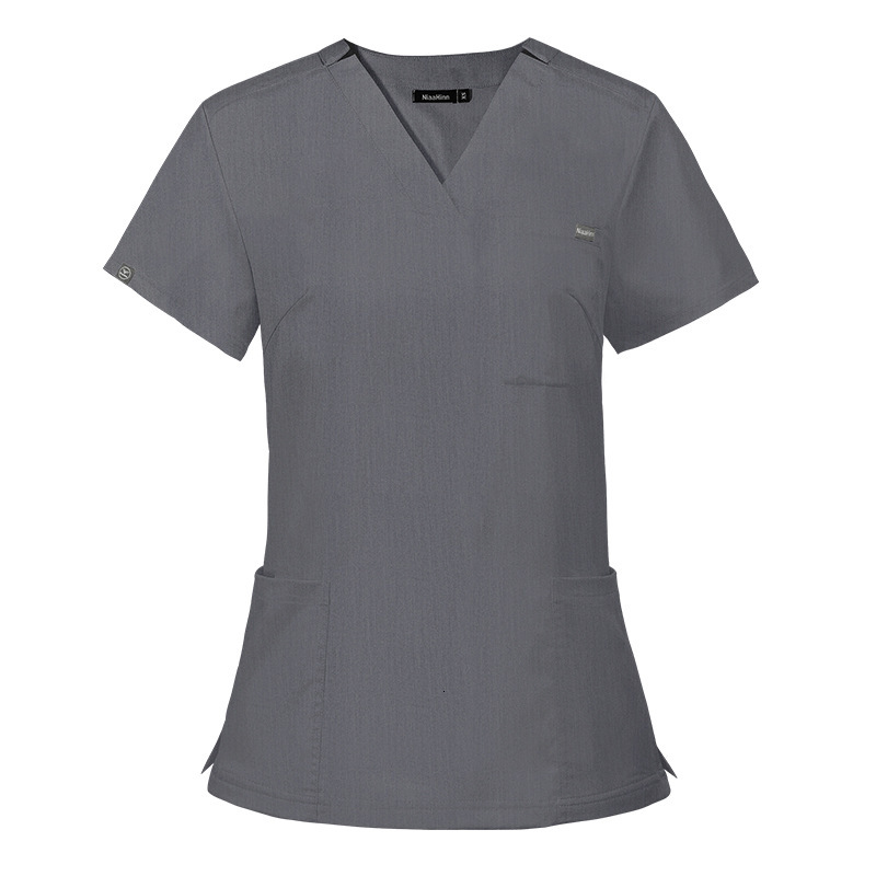 Elastic surgical V-neck short sleeved hospital nurse suit for women's operating room hand washing clothes F716#79 ab3652