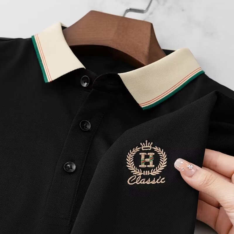 American trendy polo shirt for boys, short sleeved summer new loose casual design, embroidered lapel T-shirt top