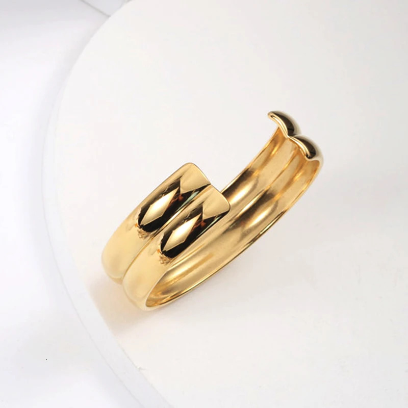 Double curved layered wide gold color open cuff bangle bracelet for women stainless steel thick hyperbole minimalist bangle cool 240712