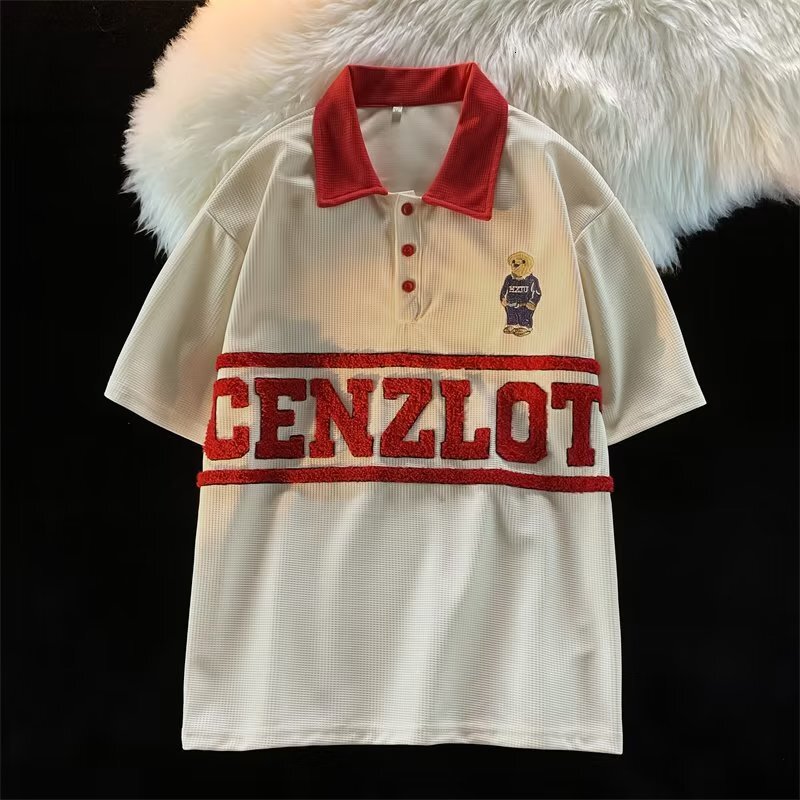 Korean version of American street polo lapel short sleeved t-shirt for couples, student top and trendy