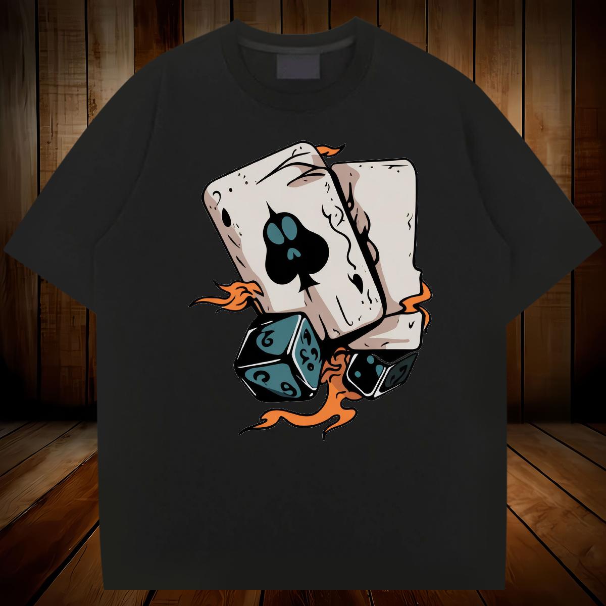 New Men T Shirts Cards 230g 100% Cotton Graphic Men Tshirts High Street Hip Hop 180g Cotton Loose Tops Tees