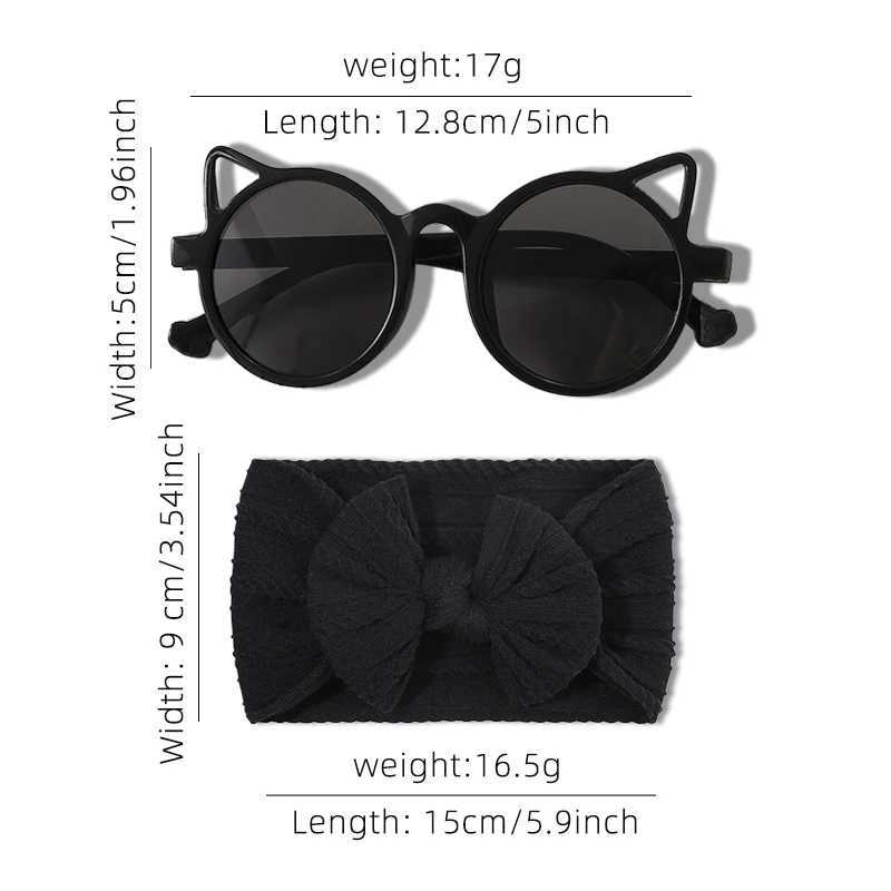 Sunglasses 2 Pcs/Set New Children Cute Colorful Soft Bowknot Wide Hairbands Cat Ears Sunglasses Boys Girls Headwear Kids Hair Accessories