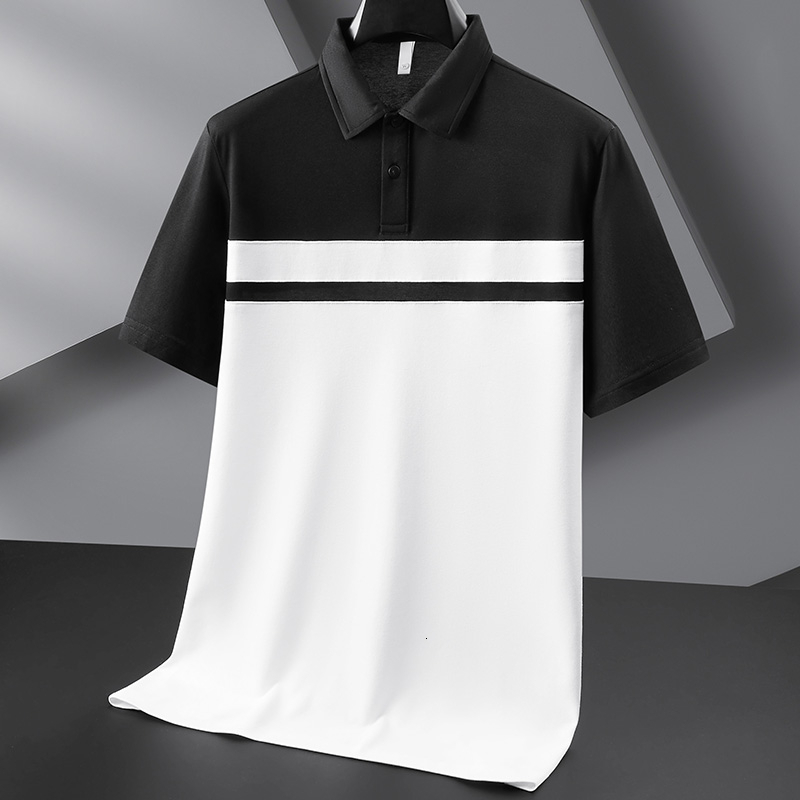 Silk red ice silk collar short sleeved polo for men's summer thin patchwork cool casual shirt