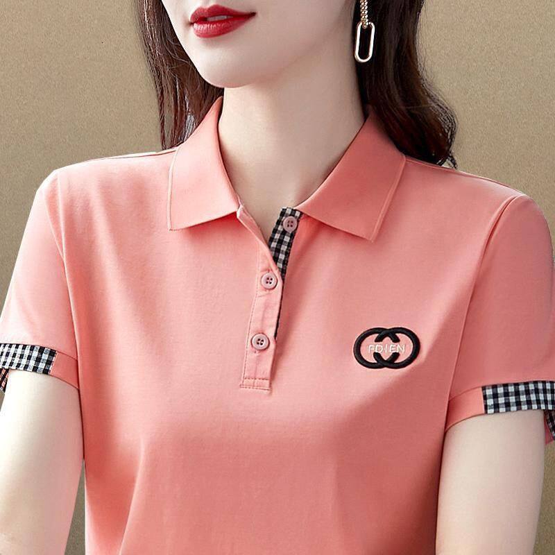 Women's Summer Short-sleeved Lapel T-shirt Ladies Loose Large Size Polo Shirt