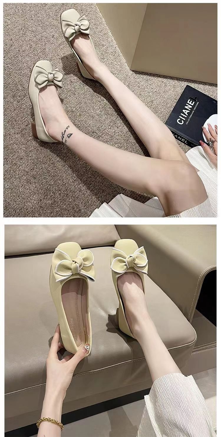 Luxury designer shoes in black and white Butterfly knot square toe bean shallow mouth single women's 2024 spring/summer new shoes, flat shoes