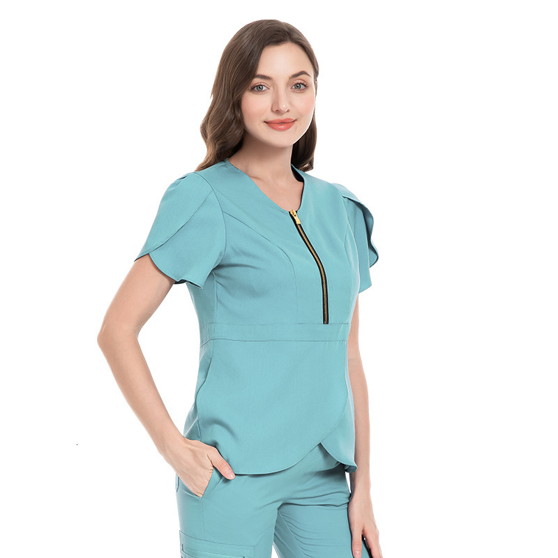 Doctor's surgical women's slim fitting nurse suit, short sleeved V-neck hand washing clothes, elastic professional work clothes F716#93