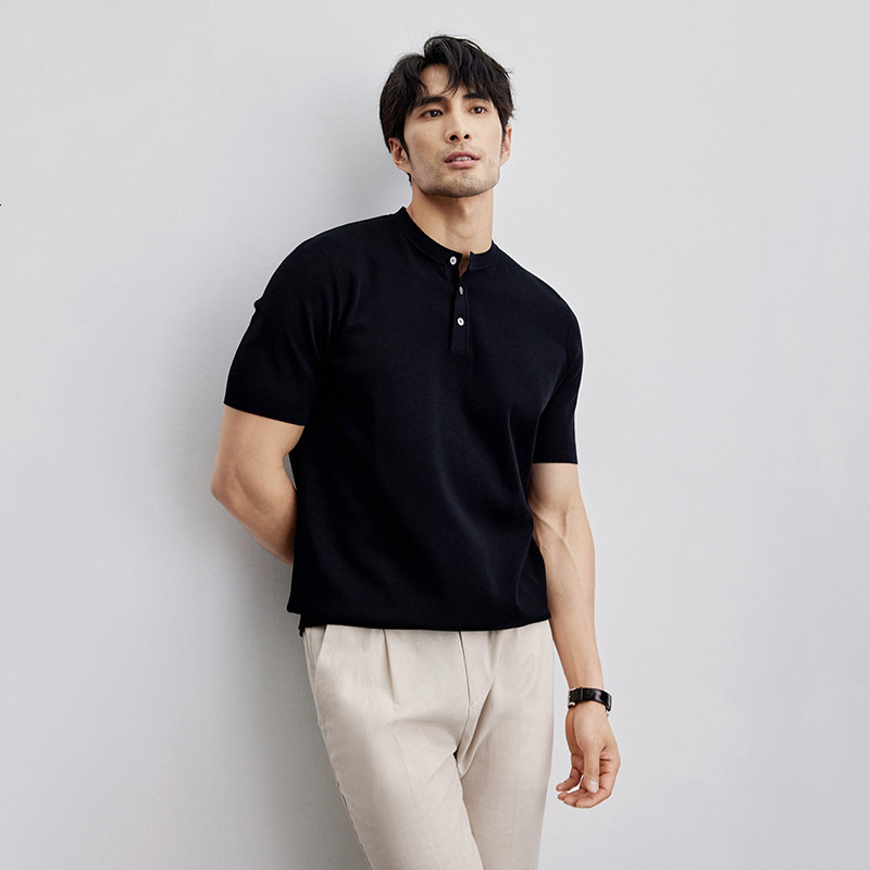 Standing collar polo shirt men's trendy buttons, light luxury summer new short sleeved T-shirt with half sleeves