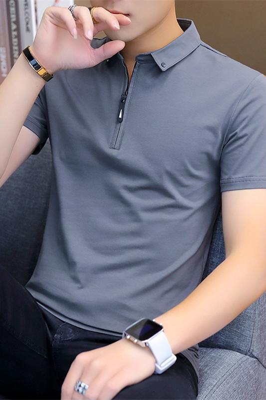 Summer pure cotton short POLO shirt, men's trendy T-shirt, casual mid sleeved high-end 2023 new collared clothes