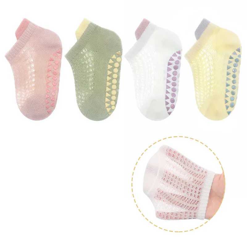 childrens boys and girls summer mesh thin childrens socks girls casual childrens short floor socks anti slip 4 pairsW240715