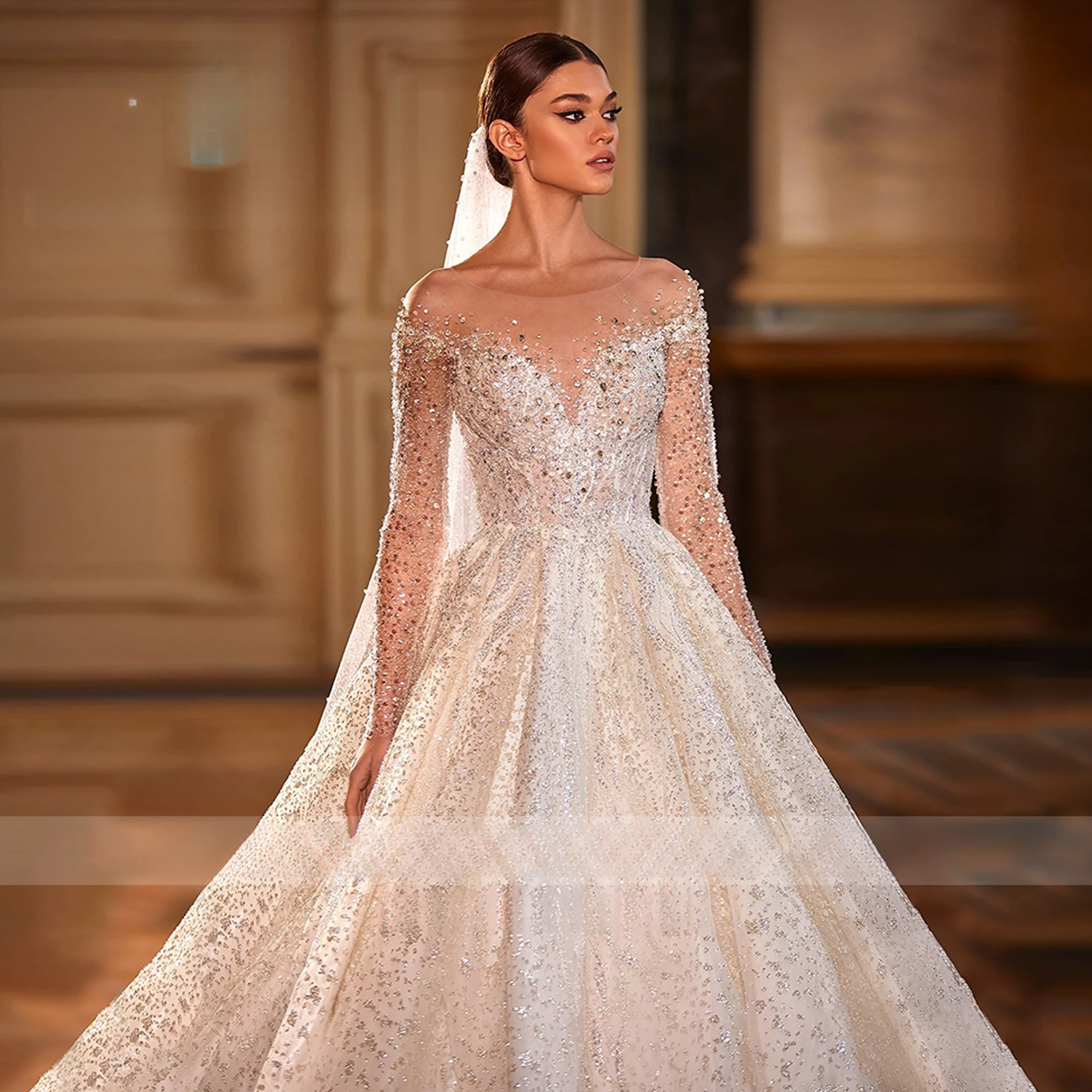 Michelle Royce Dresses For Women Shining Princess Beading Backless Wedding Gown Vestidos De Novia