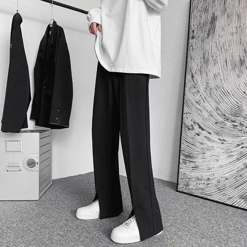 Streetwear Fashion Men Trousers Split Black Harajuku Oversized Casual Pants Korean Office wear Suit Pants Male Blazer Pants 240715