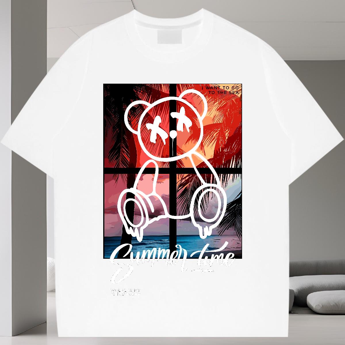 Fashion New Men T Shirts Graffiti Art 230g 100% Cotton Anime Print Tshirts Street Round Neck Short Sleeve High Quality Tee Shirt