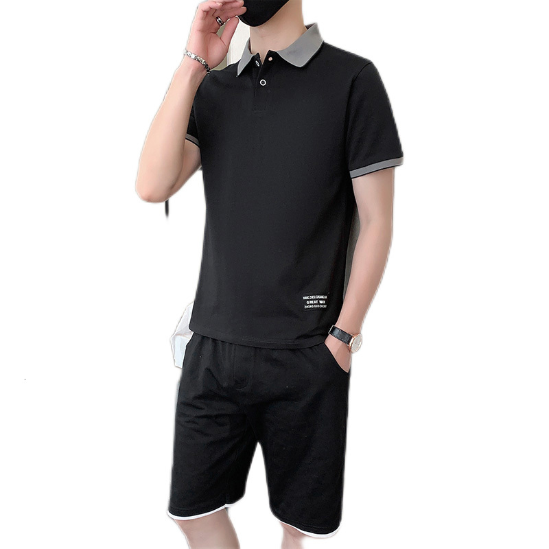 New Cotton Summer Men's Loose Sports with IMS Head, Short Sleeve, Polo Shirt, Shorts Set, Two Piece Set