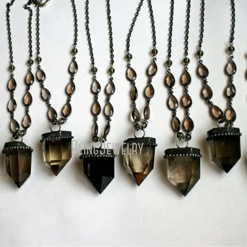 10pcs Crystal Point Halloween Necklace Women Smoky Quartz Pendulum Talisman Obelisk Witch Wicca Goth Gothic Wiccan Y2k Jewelry 240715