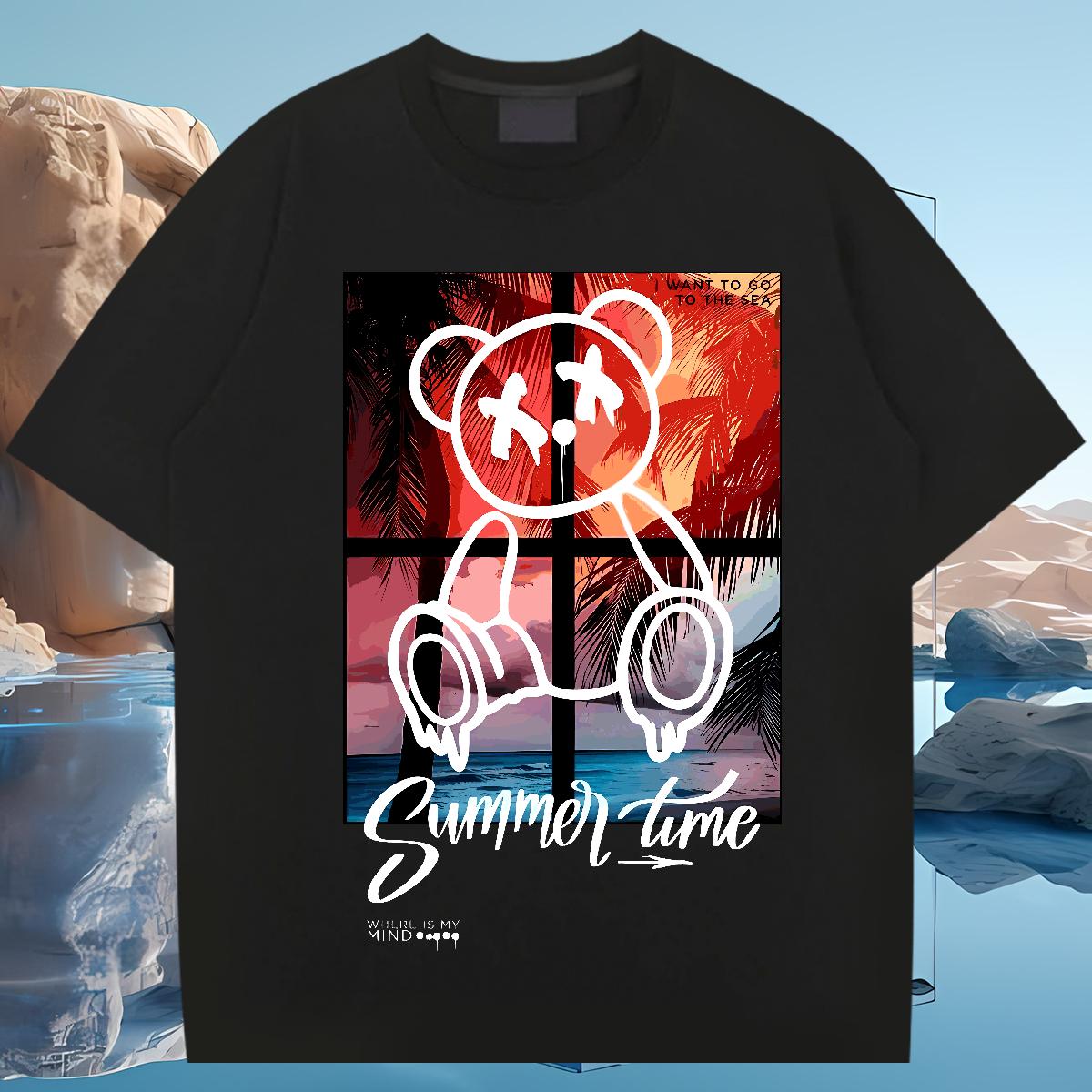 Brand Mens Tshirts Graffiti Art 230g 100% Cotton Crew Neck Cotton Breathable Casual Beach T shirt Oversized 2024 DIY Clothes