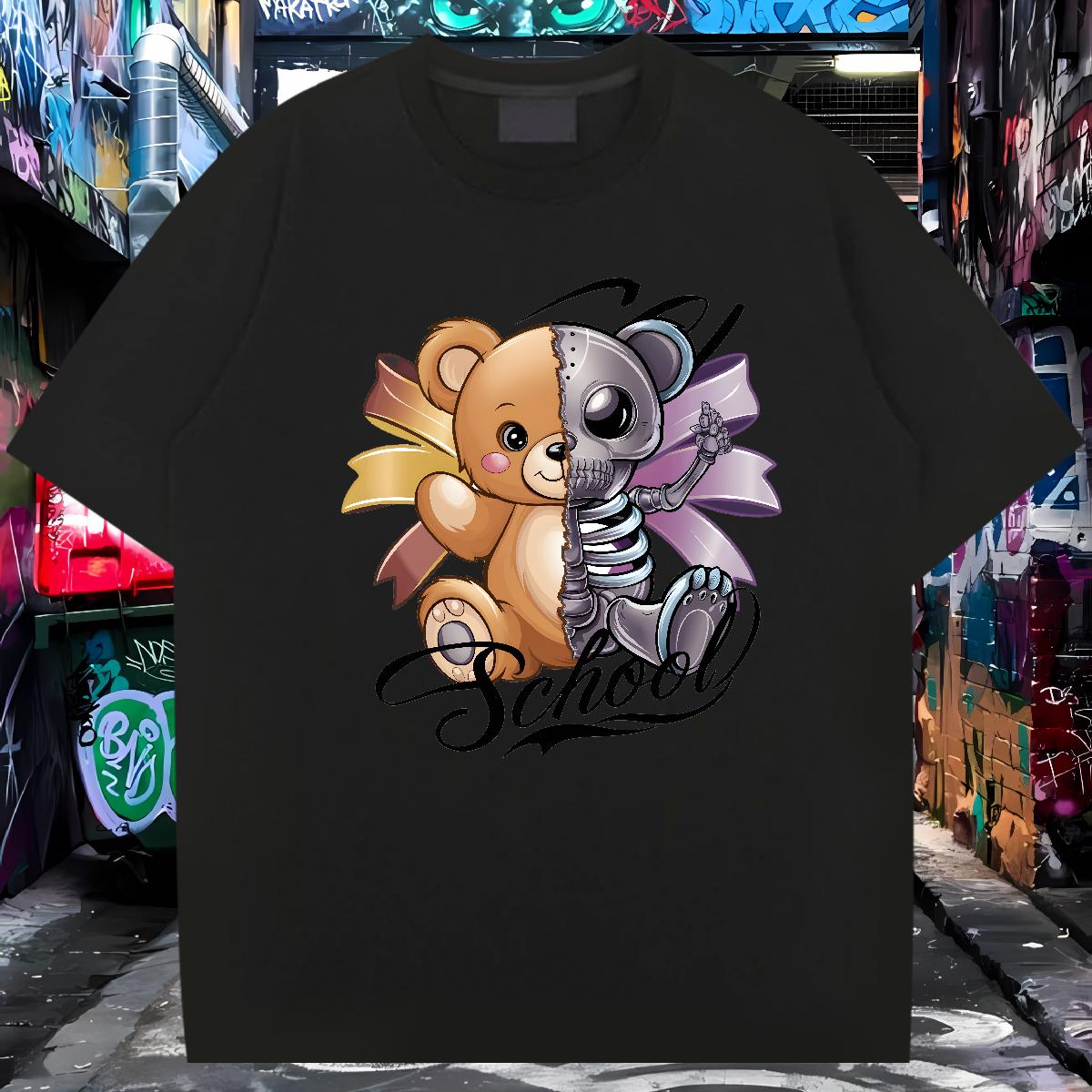 Comfortable T Shirt For Man bear 230g 100% Cotton Daily Wear Crew Neck Cotton Men Tops Tees Brand Floral Print Tops Shirt