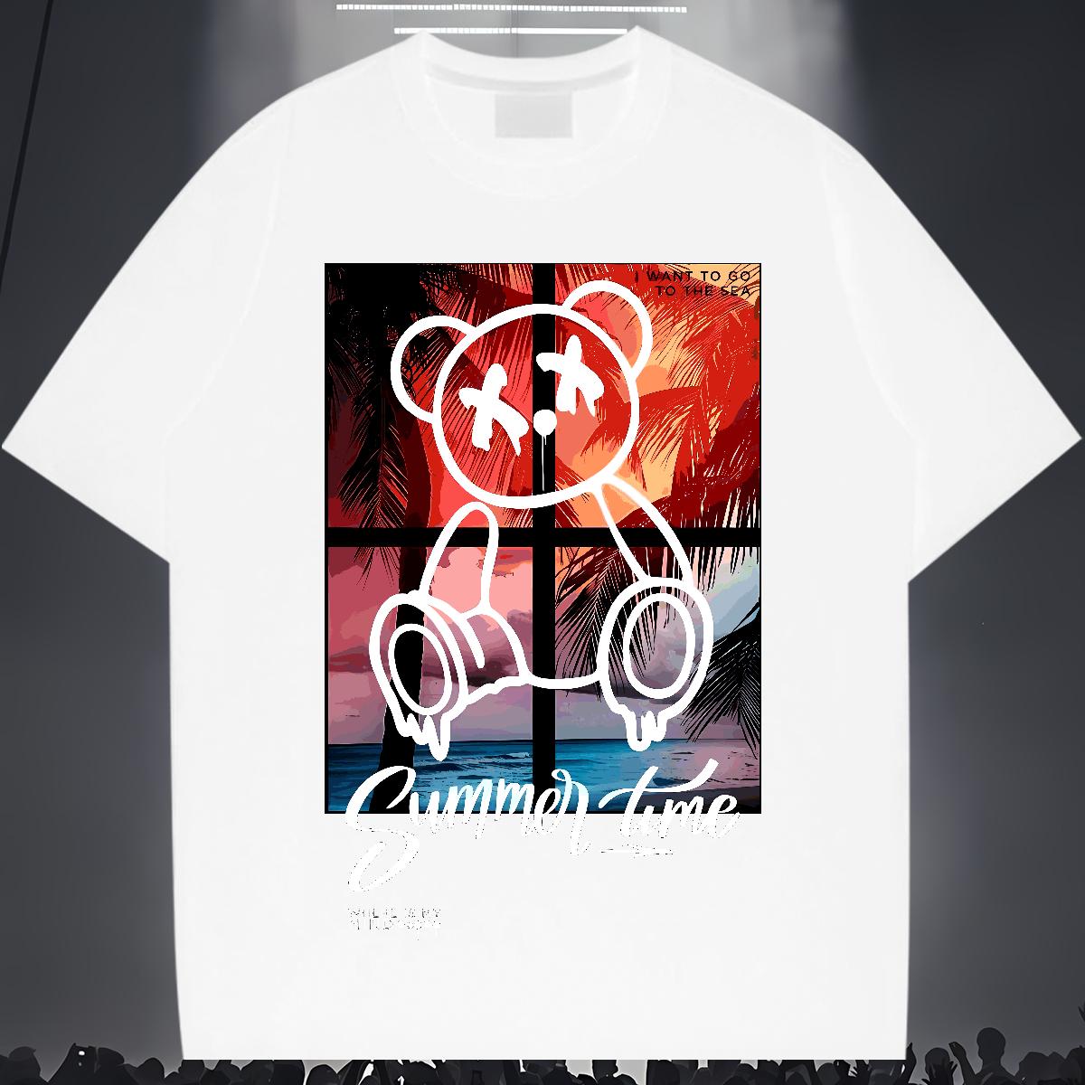 Loose Couples T Shirts Graffiti Art 230g 100% Cotton 180g Cotton Sports Casual Man T Shirts Anime Print New Tops Shirt