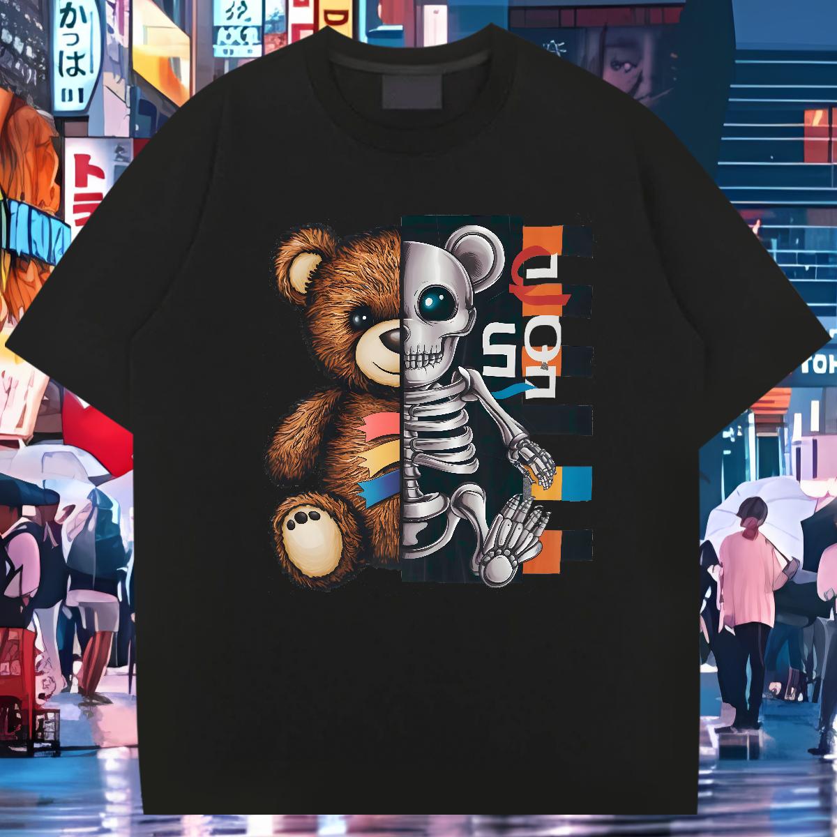 2024 Summer Man T Shirts bear 230g 100% Cotton DIY Printed Men Clothes T-Shirt High Street Hip Hop Cotton O Neck Short Sleeves Unisex Tops Tees