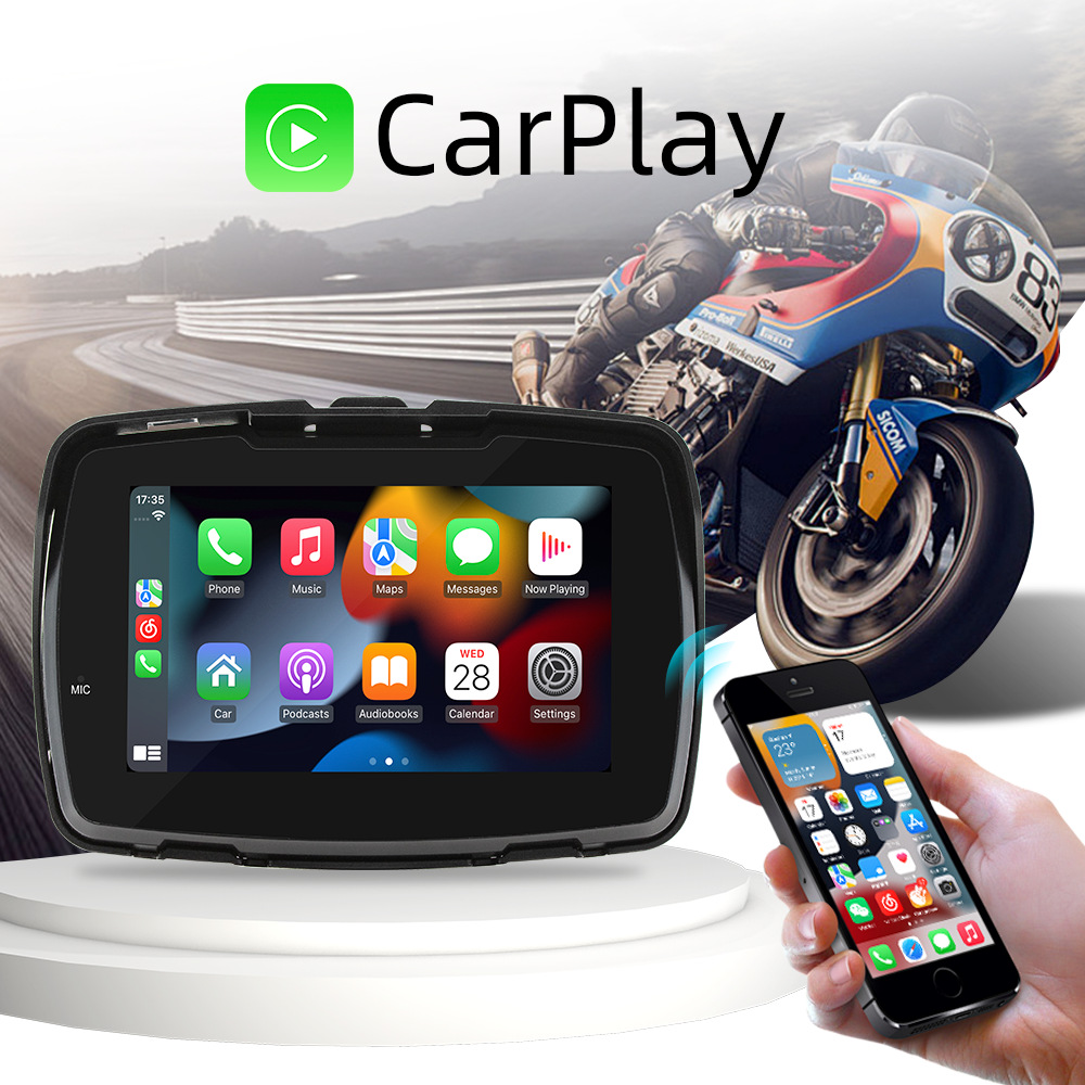 5 Inch Motorcycle Touch Monitor With CarPlay and Android Auto Outdoor IPSX7 Waterproof External Portable Motor Car Special GPS Navigator