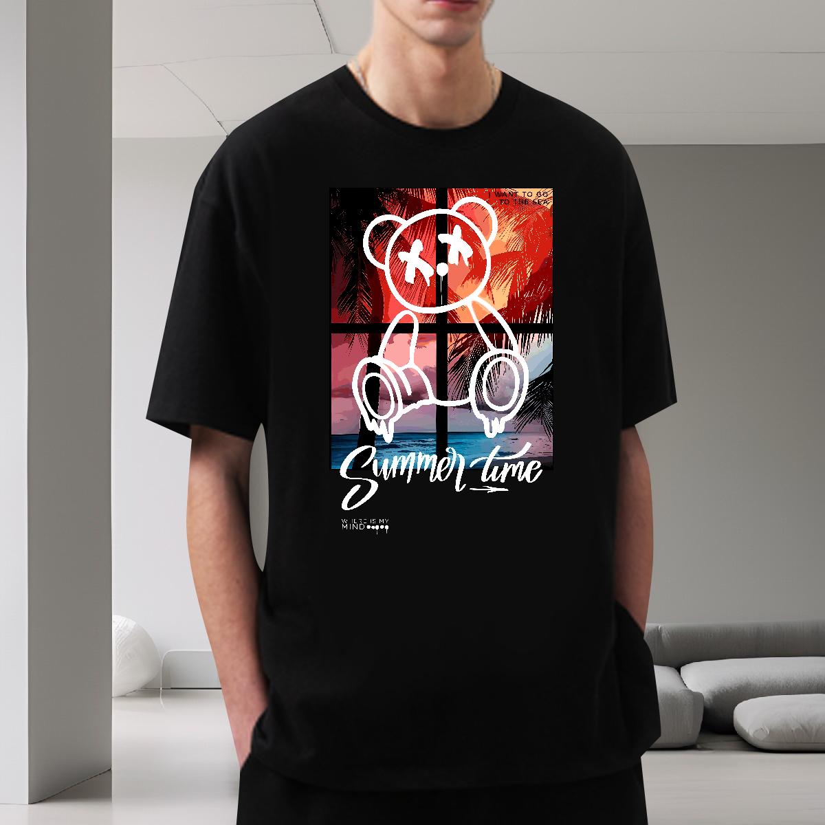 Fashion New Men T Shirts Graffiti Art 230g 100% Cotton Anime Print Tshirts Street Round Neck Short Sleeve High Quality Tee Shirt