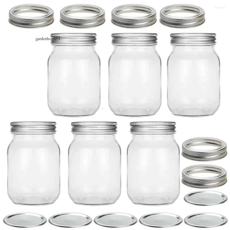 1Pc Storage Bottles 6 Pcs Mason Jar Airtight Syrup Pitcher Household Jars Mini Seasoning Salad Glass 0716
