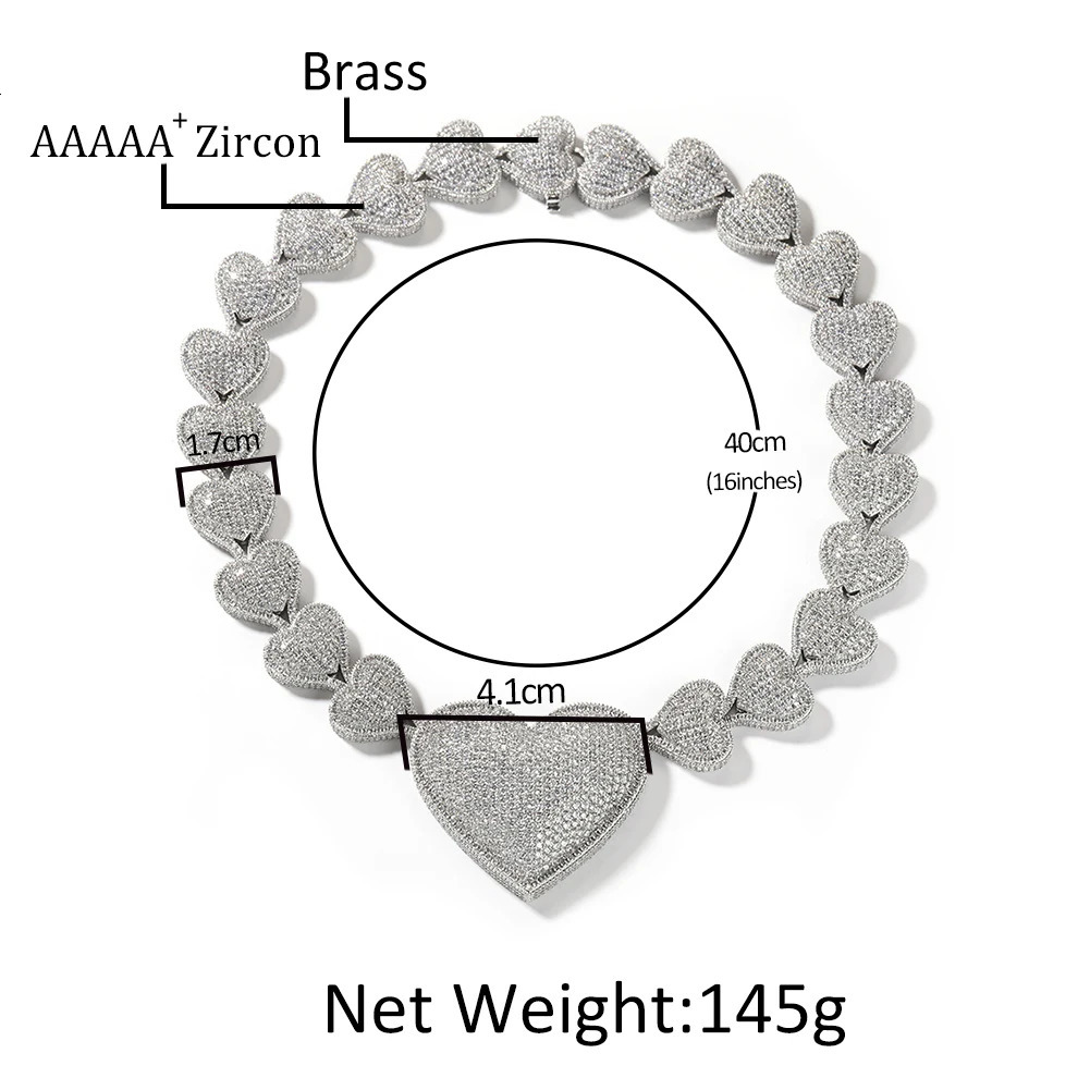 THE BLING KING Iced Out Big Heart Chain Collar Y2K 17mm Choker For Women Girl Micro Paved 5A Cubic Zircon Lovely Wedding Jewelry 240715