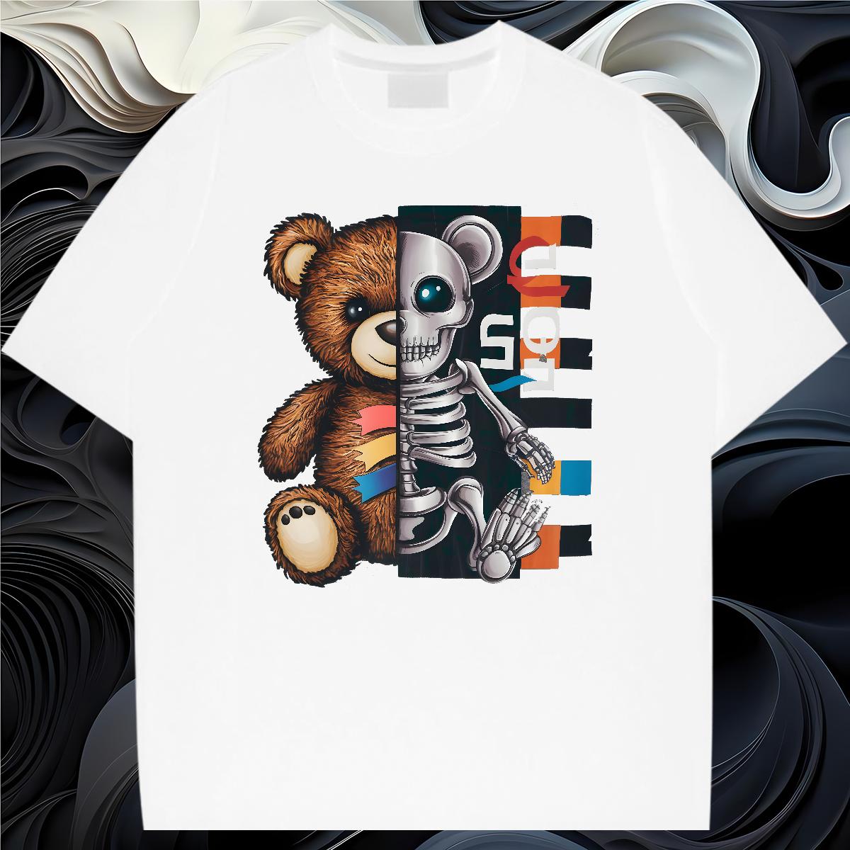 Cool Design Man T Shirts bear 230g 100% Cotton Casual Breathable Crew Neck Tshirt for Man Woman New Skull Tee Shirt